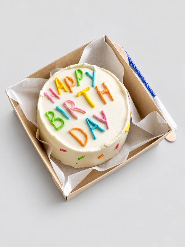 Бенто - торт "С разноцветными буквами Happy Birthday" — Бенто-торт с дизайном как на фото.